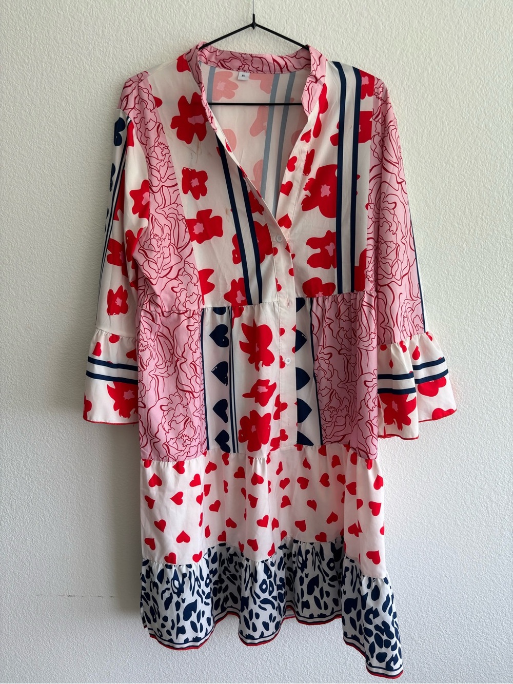 Red & Pink Floral Patchwork Tunic Dress